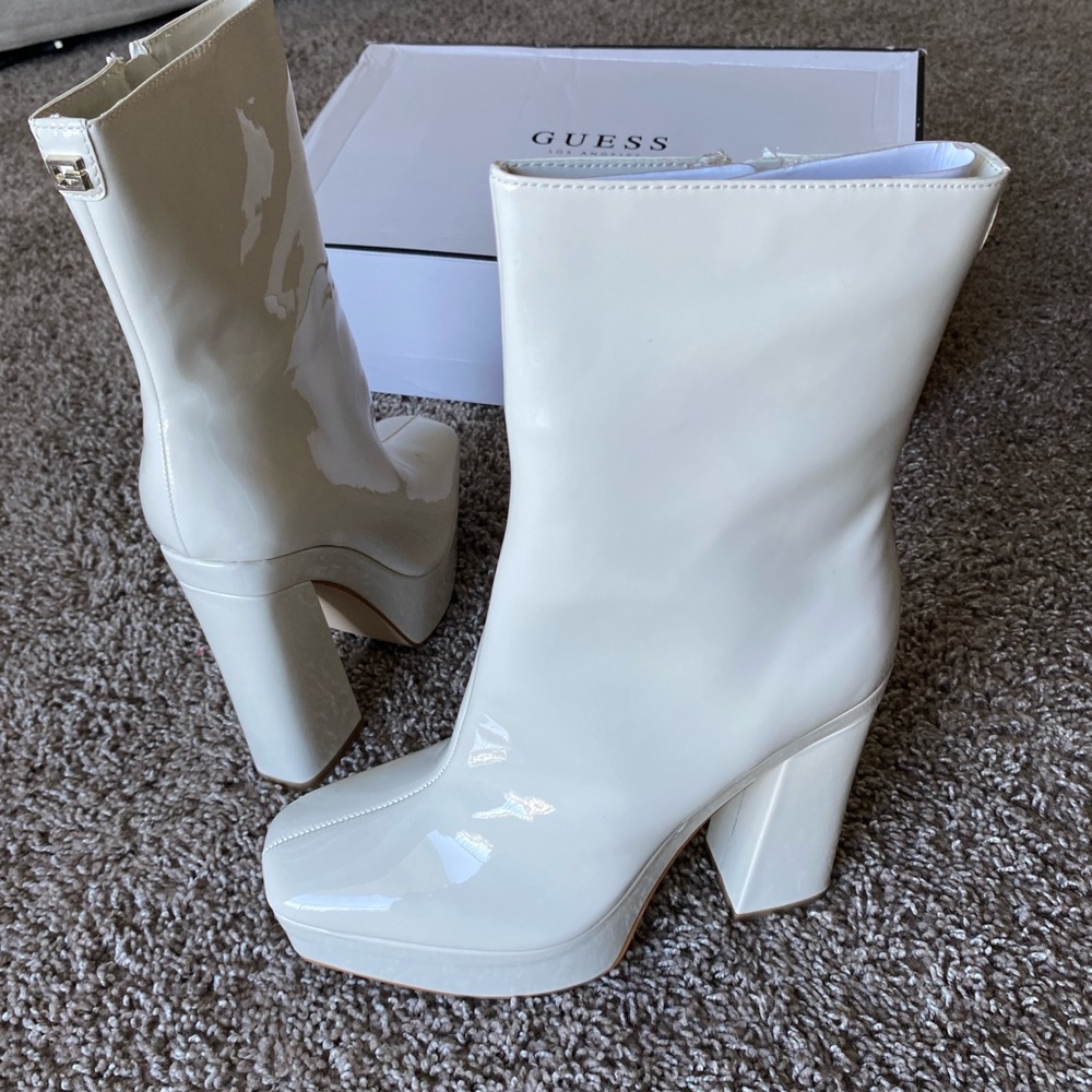GUESS Women's White Platform Boots